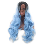 Colorful Long Wave Curly Black Ombre Blue Cosplay Wig - Recon Fashion