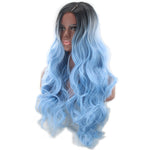 Colorful Long Wave Curly Black Ombre Blue Cosplay Wig - Recon Fashion