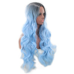 Colorful Long Wave Curly Black Ombre Blue Cosplay Wig - Recon Fashion