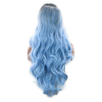 Colorful Long Wave Curly Black Ombre Blue Cosplay Wig - Recon Fashion