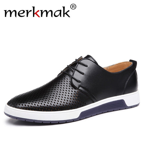 Merkmak New 2018 Men Casual Shoes Leather Summer Breathable Holes Luxury Brand - Recon Fashion